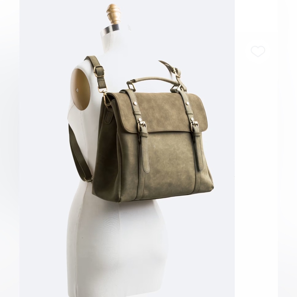 Street Level Maxi Convertible Olive Green Backpack Purse